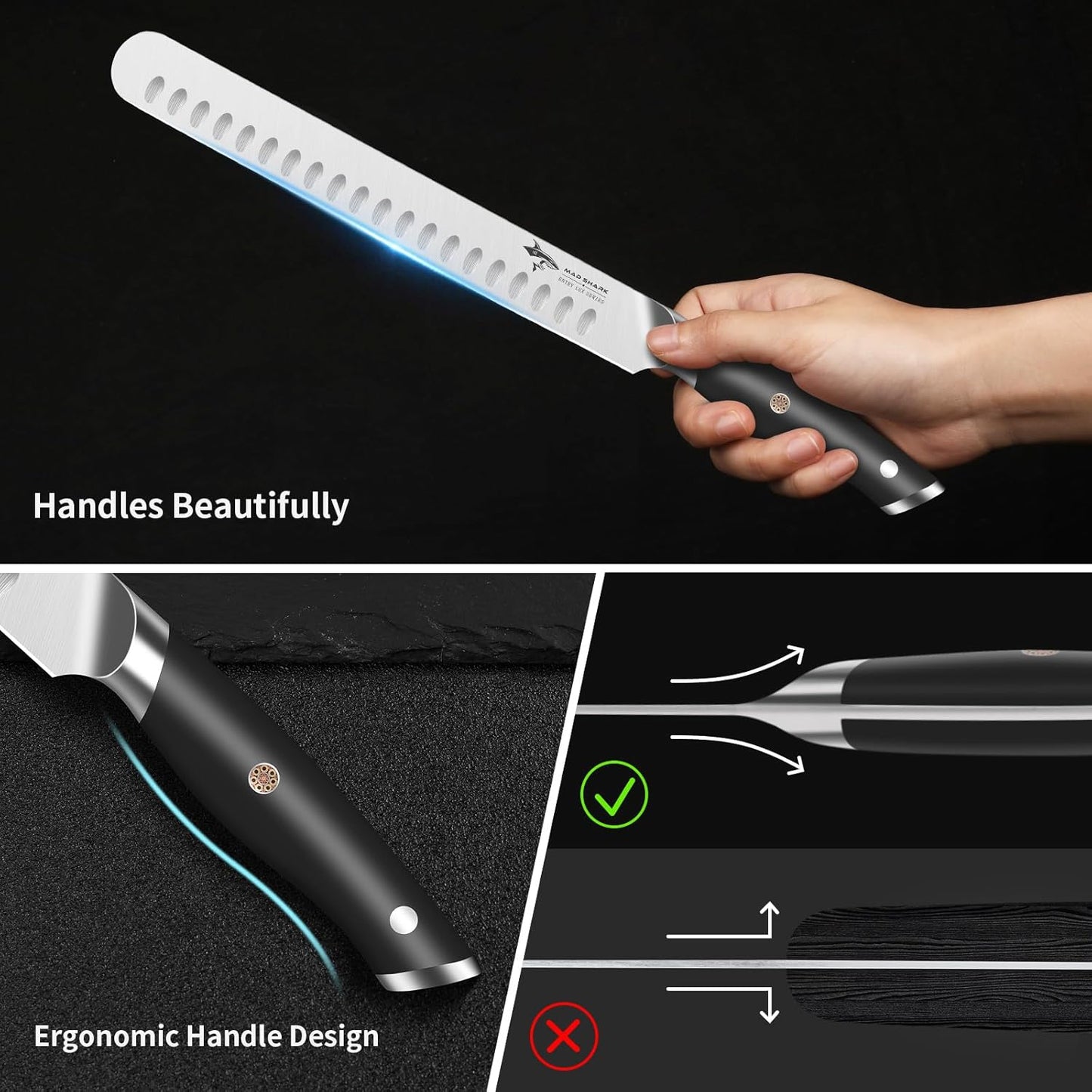 Brisket Slicing Knife, 10 inch BBQ Knife Razor Sharp Curved Butcher Breaking Knives for Meat Cutting, knives for men with Gift Box