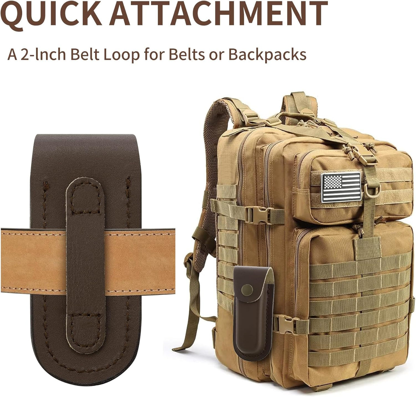 Leather Pocket Knife Sheath, 4'' Pocket Knife Pouch, Folding Knife Belt Sheath with Snap Closure and Vertical Carry Belt Loop, Knife Holster for Outdoor or Daily Use, Medium Size, Brown