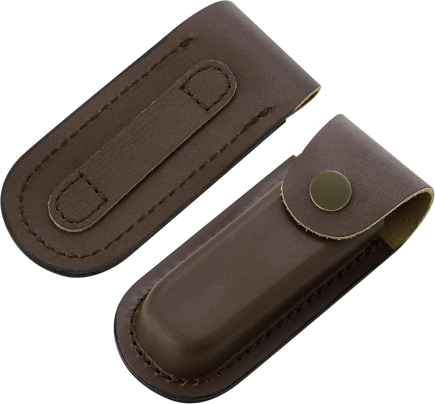 Leather Pocket Knife Sheath, 4'' Pocket Knife Pouch, Folding Knife Belt Sheath with Snap Closure and Vertical Carry Belt Loop, Knife Holster for Outdoor or Daily Use, Medium Size, Brown
