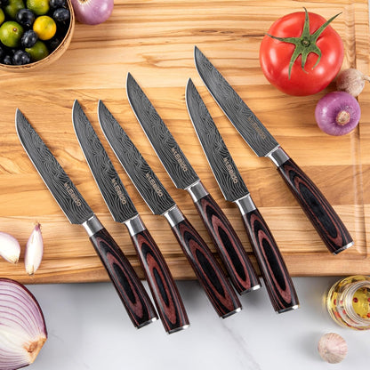 17-Piece Master Chef Knife Block Set – Damascus Steel & Acacia Wood Block | Damascus steel kitchen knives with matching storage block for complete home chef prep