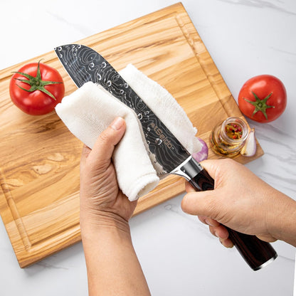 17-Piece Master Chef Knife Block Set – Damascus Steel & Acacia Wood Block | Damascus steel kitchen knives with matching storage block for complete home chef prep