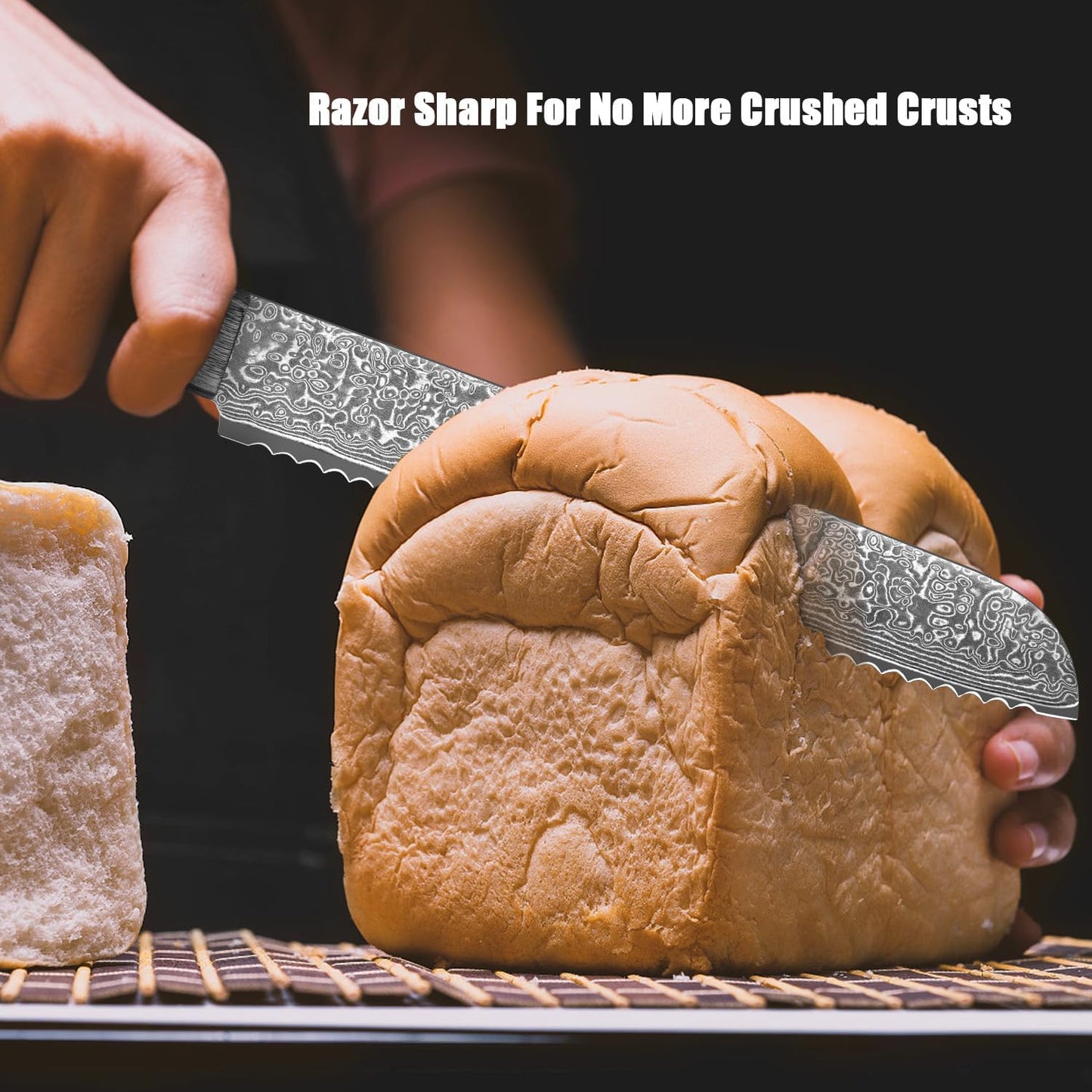 Kuwata Bread Knife, Multifunction Serrated Knife, VG10 Damascus Steel Bread Cutting Knife for Homemade Bread, Razor Sharp Edge for Efficient Slicing Sourdough Bread, Bagels, Cake