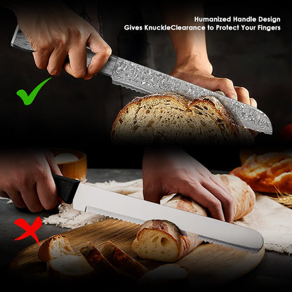 Kuwata Bread Knife, Multifunction Serrated Knife, VG10 Damascus Steel Bread Cutting Knife for Homemade Bread, Razor Sharp Edge for Efficient Slicing Sourdough Bread, Bagels, Cake