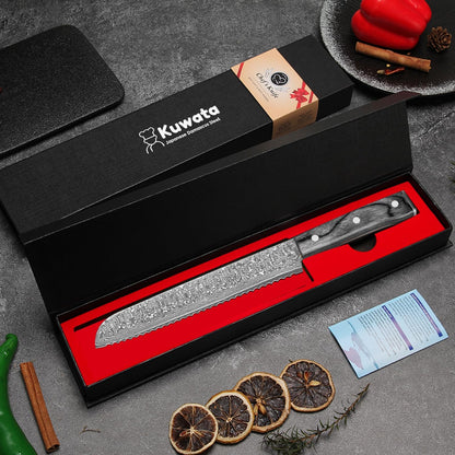 Kuwata Bread Knife, Multifunction Serrated Knife, VG10 Damascus Steel Bread Cutting Knife for Homemade Bread, Razor Sharp Edge for Efficient Slicing Sourdough Bread, Bagels, Cake