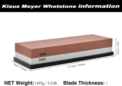 Premium Whetstone Knife Sharpening Stone 2 Side Grit 1000/3000 Waterstone- Whetstone Knife Sharpener- NonSlip Silicone Base