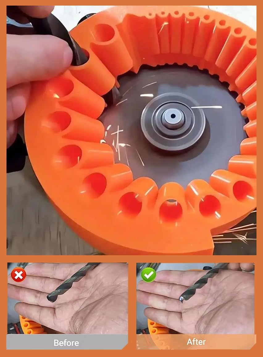 Drill Bit Sharpener Attachment for 4-1/2in & 5in Angle Grinders, Fits 1/8" to 1/2" (3-12.5mm) Bits, Heavy Duty High-Strength Tool for Restoring Old Bits (Orange)