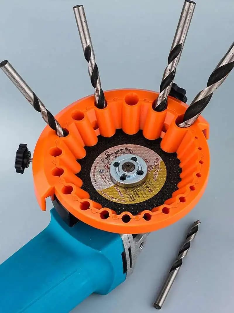Drill Bit Sharpener Attachment for 4-1/2in & 5in Angle Grinders, Fits 1/8" to 1/2" (3-12.5mm) Bits, Heavy Duty High-Strength Tool for Restoring Old Bits (Orange)