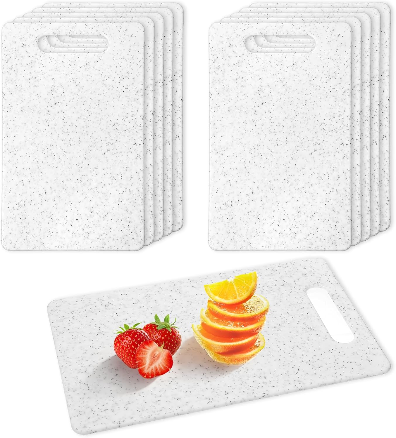 10 Pcs Small Plastic Cutting Boards for Kitchen, Mini Cutting Boards for Kitchen Set, Dishwasher Safe Granite Color White Square Prep Board for Fruits Vegetables Meat (6" x 10")