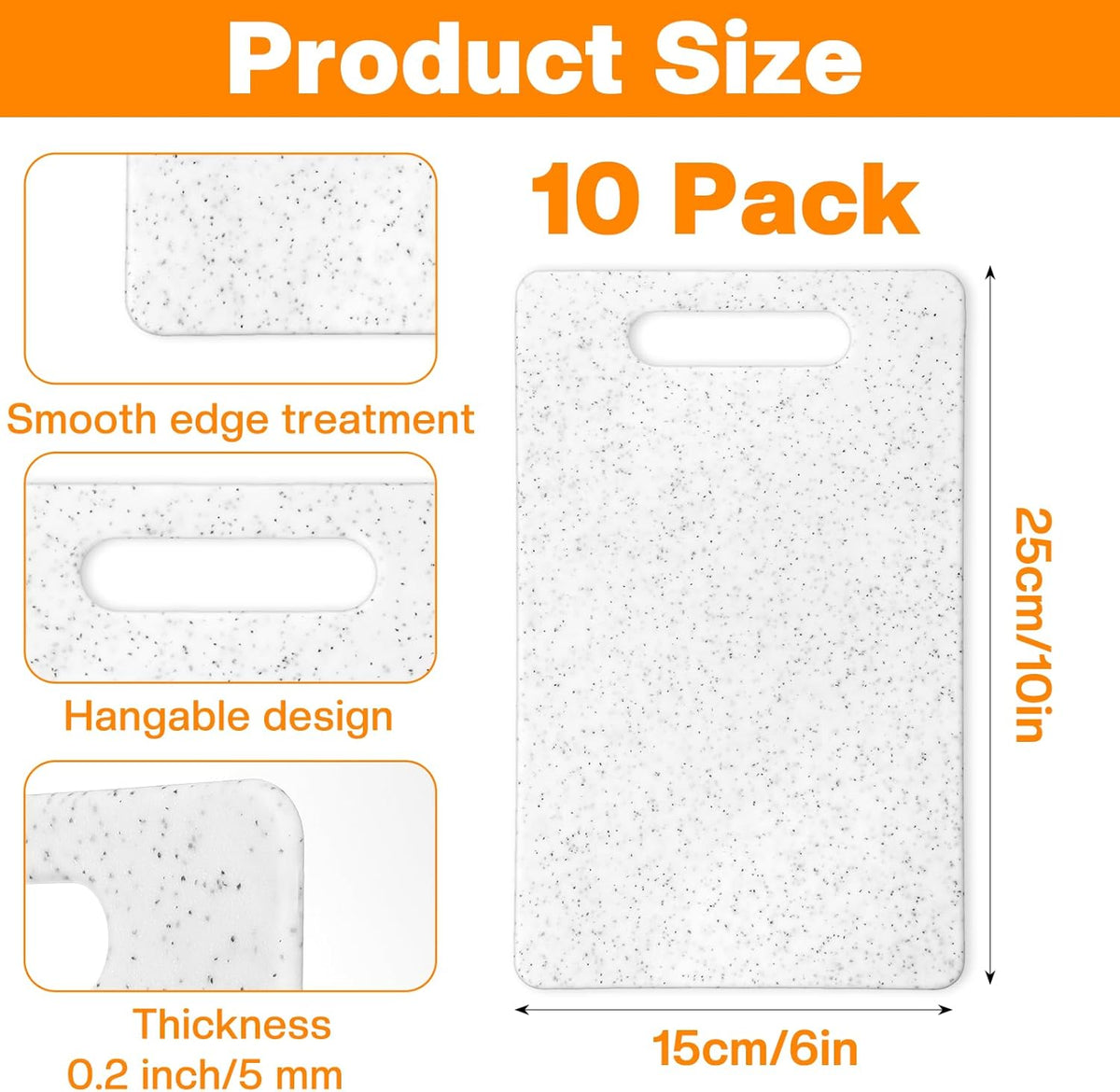 10 Pcs Small Plastic Cutting Boards for Kitchen, Mini Cutting Boards for Kitchen Set, Dishwasher Safe Granite Color White Square Prep Board for Fruits Vegetables Meat (6" x 10")