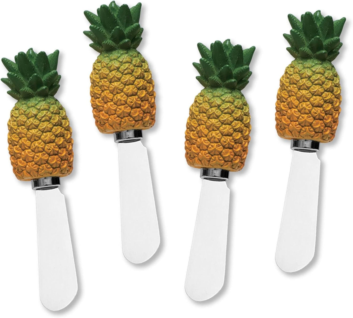 Pineapple Cheese Spreaders, Hand-Painted Resin Handles with Stainless Steel Blades for Spreading Cream Cheese, Butter, Jam, or Sandwich, Set of 4