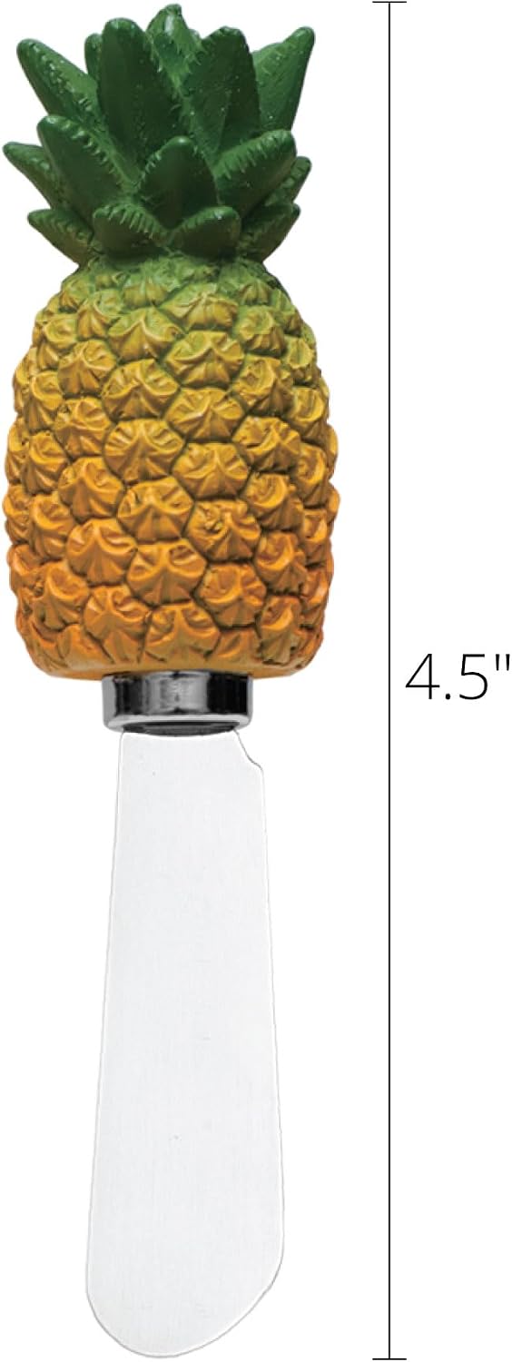 Pineapple Cheese Spreaders, Hand-Painted Resin Handles with Stainless Steel Blades for Spreading Cream Cheese, Butter, Jam, or Sandwich, Set of 4