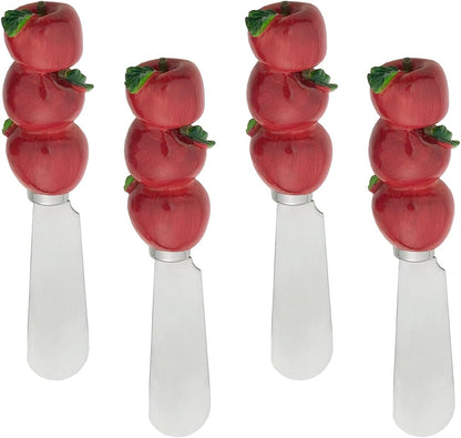 Pineapple Cheese Spreaders, Hand-Painted Resin Handles with Stainless Steel Blades for Spreading Cream Cheese, Butter, Jam, or Sandwich, Set of 4