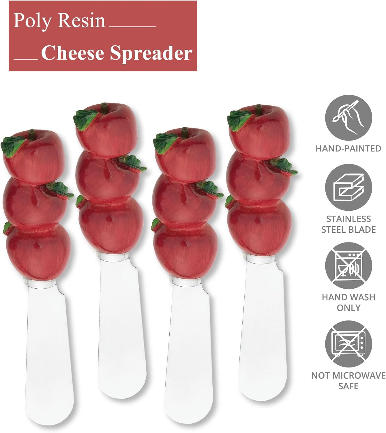 Pineapple Cheese Spreaders, Hand-Painted Resin Handles with Stainless Steel Blades for Spreading Cream Cheese, Butter, Jam, or Sandwich, Set of 4