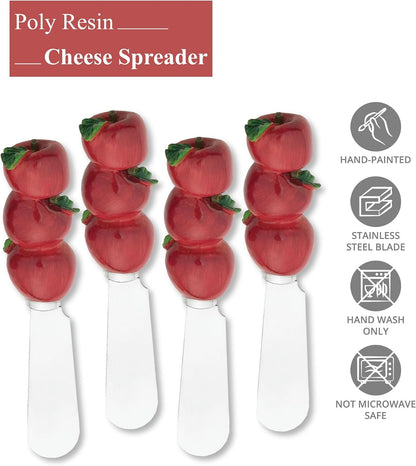 Pineapple Cheese Spreaders, Hand-Painted Resin Handles with Stainless Steel Blades for Spreading Cream Cheese, Butter, Jam, or Sandwich, Set of 4