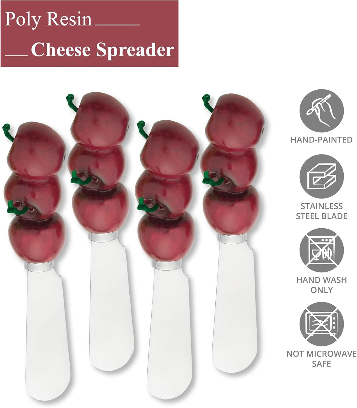 Pineapple Cheese Spreaders, Hand-Painted Resin Handles with Stainless Steel Blades for Spreading Cream Cheese, Butter, Jam, or Sandwich, Set of 4