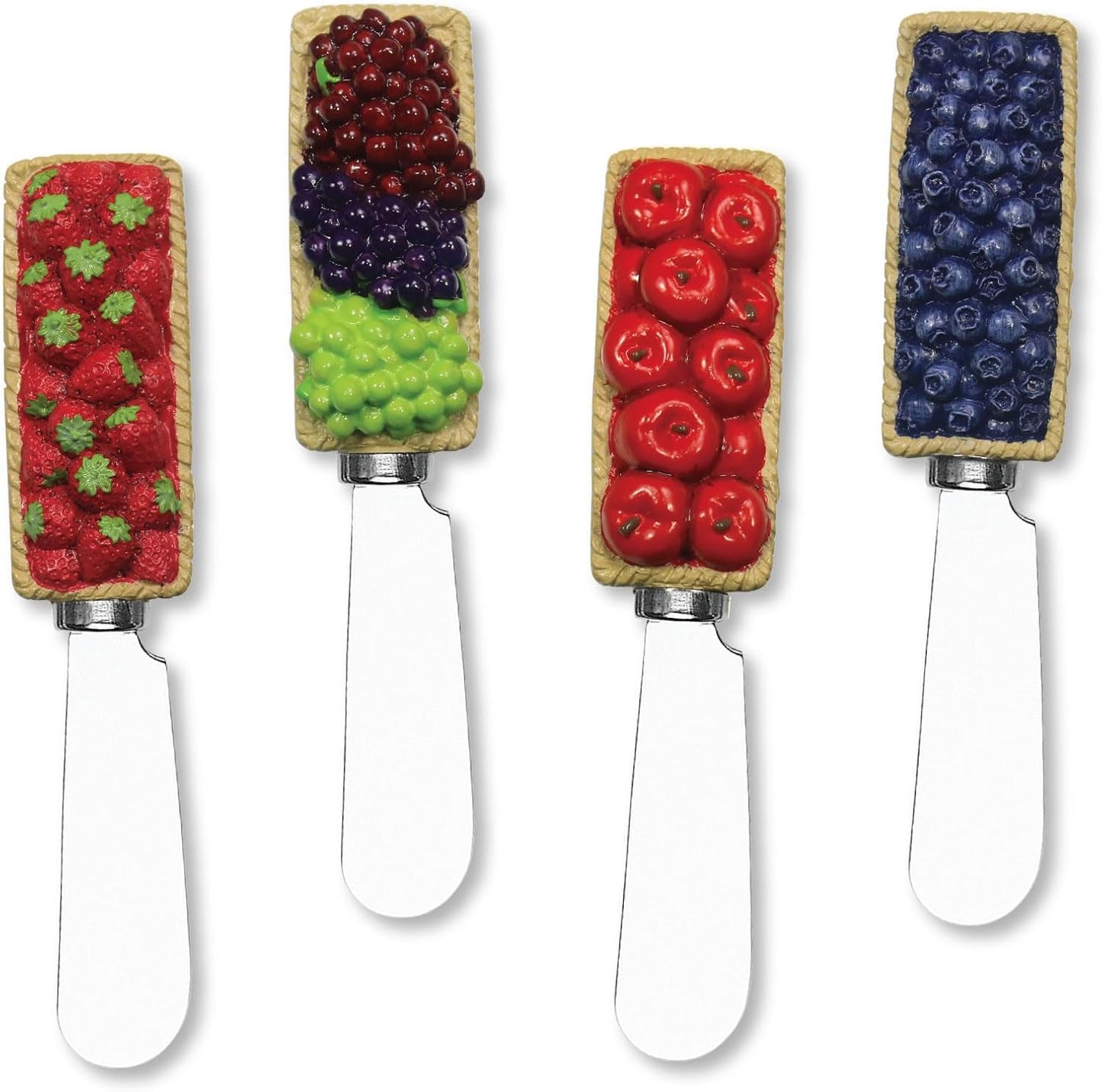 Pineapple Cheese Spreaders, Hand-Painted Resin Handles with Stainless Steel Blades for Spreading Cream Cheese, Butter, Jam, or Sandwich, Set of 4