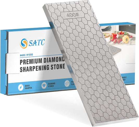Diamond Sharpening Stone 2 Side Grit 400/1000 Diamond Plate Honing Stone 8-inch Hone Sharpener White