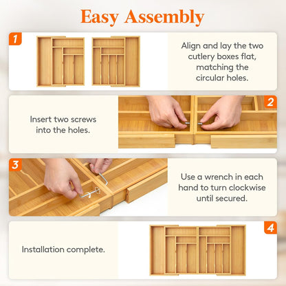 Large Silverware Drawer Organizer, Expandable 21.4 to 36 Inches Wide, Bamboo Utensil Tray for Kitchen, Adjustable Flatware and Cutlery Holder for Spoons Forks Knives, 13 Compartments, Natural