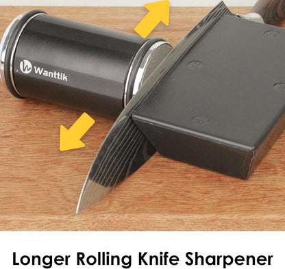 Rolling Knife Sharpener Kit, Upgraded Roller Knife Sharpener with Leather Strop for Kitchen Knives, 4-Disc Rolling Stone Sharpener with 15&18&20&22 Degree Sharpening, Gold