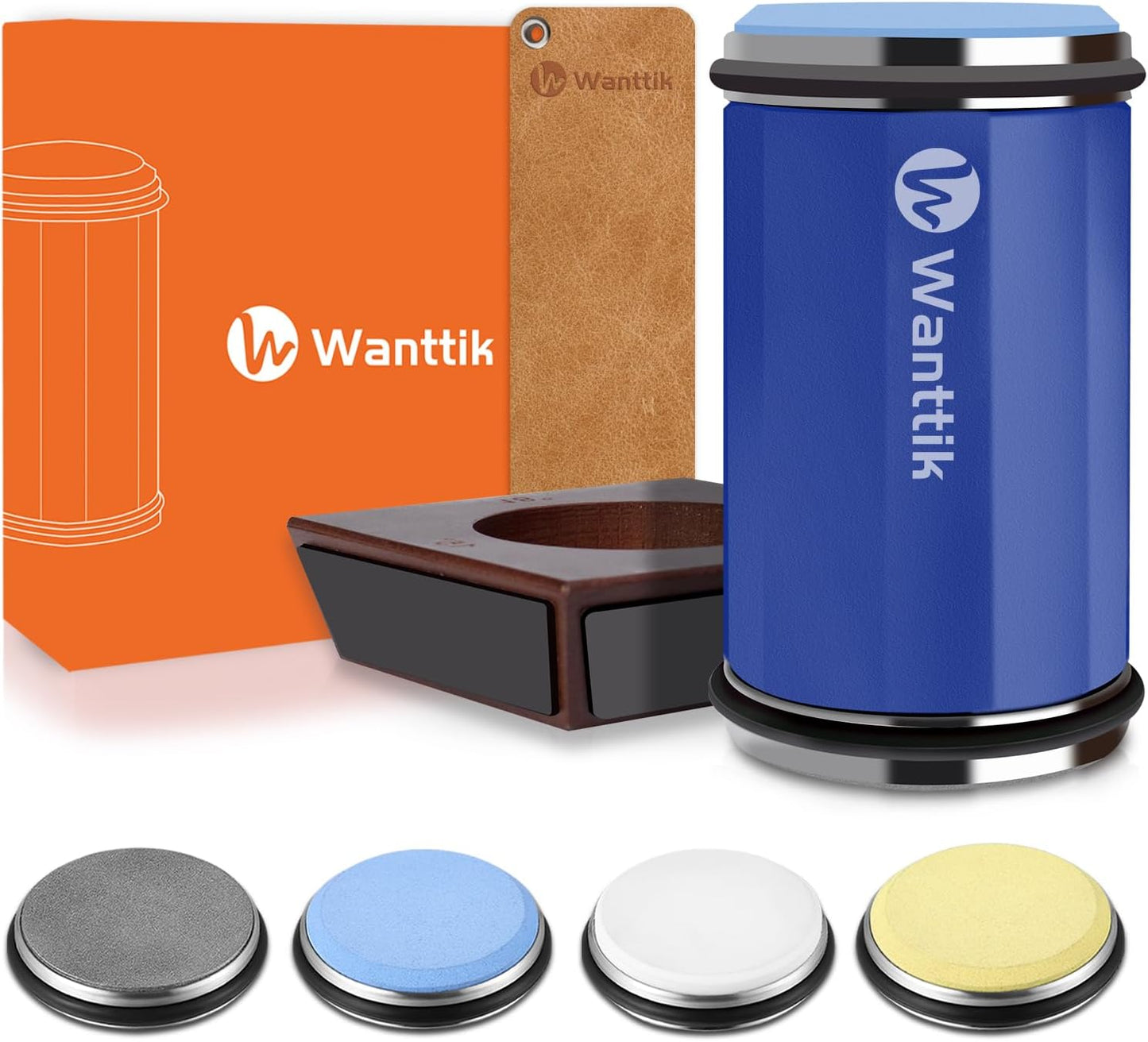 Rolling Knife Sharpener Kit, Upgraded Roller Knife Sharpener with Leather Strop for Kitchen Knives, 4-Disc Rolling Stone Sharpener with 15&18&20&22 Degree Sharpening, Gold