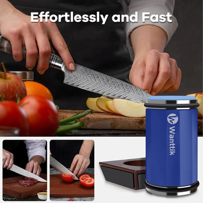 Rolling Knife Sharpener Kit, Upgraded Roller Knife Sharpener with Leather Strop for Kitchen Knives, 4-Disc Rolling Stone Sharpener with 15&18&20&22 Degree Sharpening, Gold