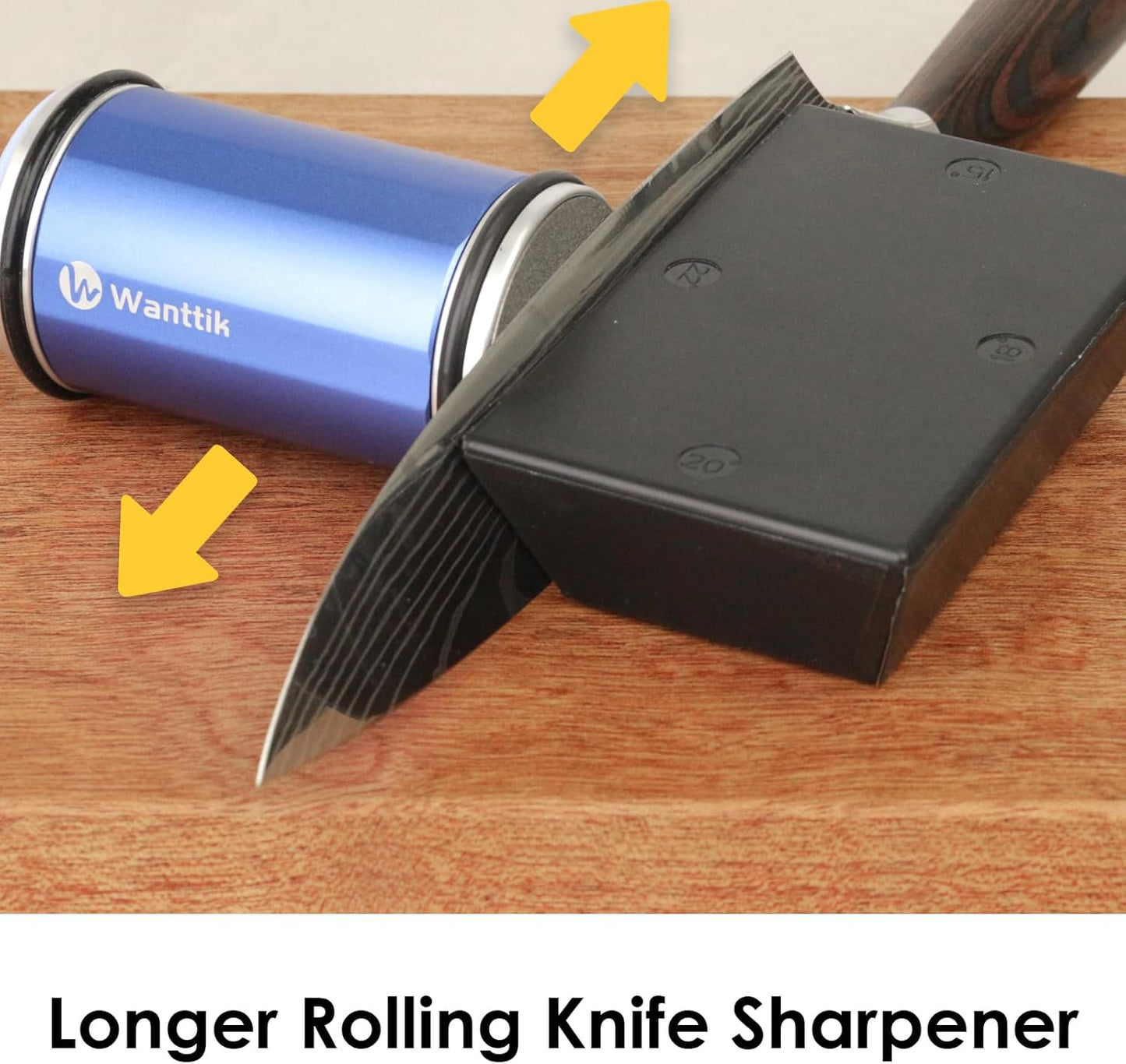 Rolling Knife Sharpener Kit, Upgraded Roller Knife Sharpener with Leather Strop for Kitchen Knives, 4-Disc Rolling Stone Sharpener with 15&18&20&22 Degree Sharpening, Gold