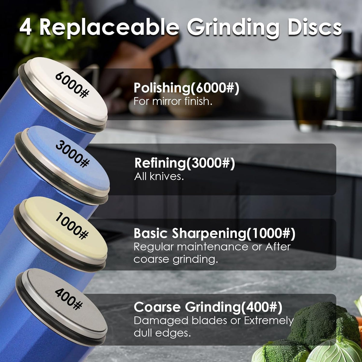Rolling Knife Sharpener Kit, Upgraded Roller Knife Sharpener with Leather Strop for Kitchen Knives, 4-Disc Rolling Stone Sharpener with 15&18&20&22 Degree Sharpening, Gold