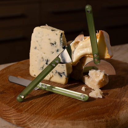 Studio Wedge Cheese Knives | 3-Piece Stainless Steel Cheese Knife Set with Frosted Sage Handles | Modern Serveware for Hard & Soft Cheeses | Dishwasher Safe Giftable Entertaining Essential