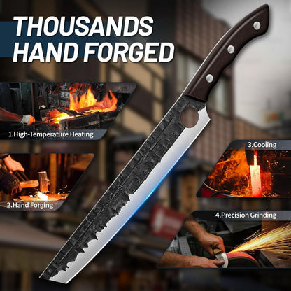 Brisket Carving BBQ Knife - Meat Slicing Trimming | Hand Forged Full Tang Slicer Knives for Meat Cutting Turkey Ham, Gifts for Men Women 9.4"