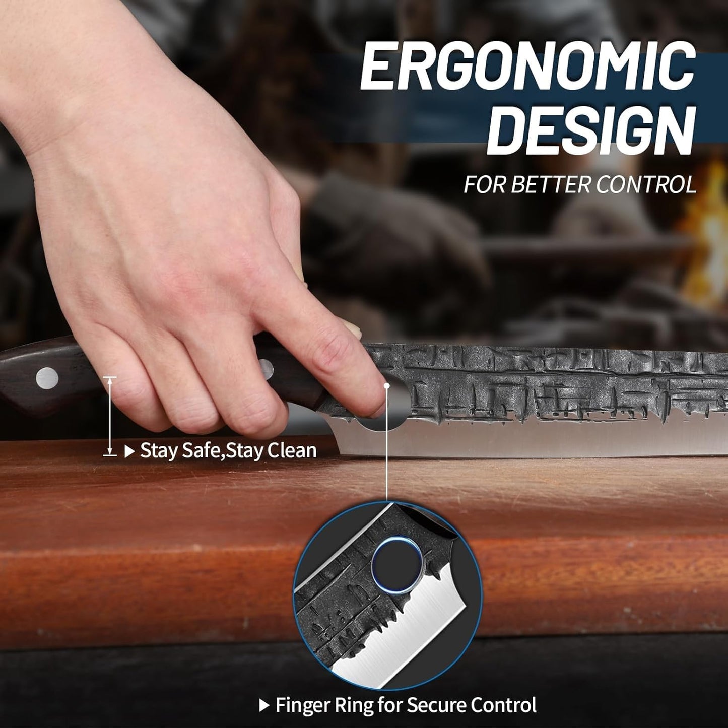 Brisket Carving BBQ Knife - Meat Slicing Trimming | Hand Forged Full Tang Slicer Knives for Meat Cutting Turkey Ham, Gifts for Men Women 9.4"