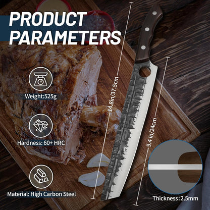 Brisket Carving BBQ Knife - Meat Slicing Trimming | Hand Forged Full Tang Slicer Knives for Meat Cutting Turkey Ham, Gifts for Men Women 9.4"