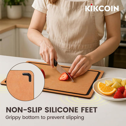 Wood Cutting Board Set of 3, Cutting Boards for Kitchen with Holder Dishwasher Safe Non-slip Chopping Board with Juice Groove, Wood Fiber Composite Cutting Boards