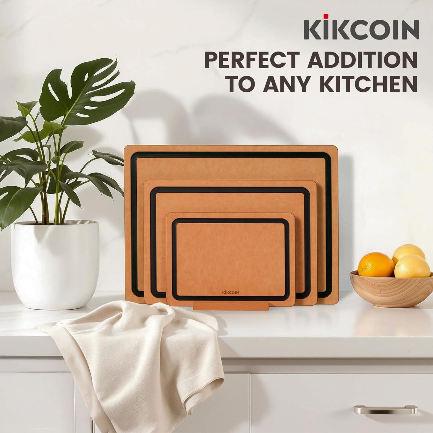 Wood Cutting Board Set of 3, Cutting Boards for Kitchen with Holder Dishwasher Safe Non-slip Chopping Board with Juice Groove, Wood Fiber Composite Cutting Boards