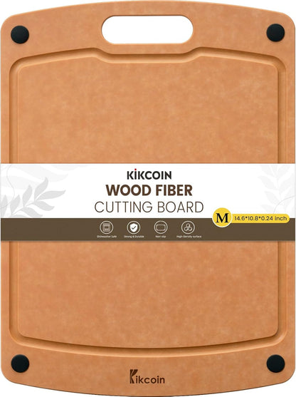 Wood Cutting Board Set of 3, Cutting Boards for Kitchen with Holder Dishwasher Safe Non-slip Chopping Board with Juice Groove, Wood Fiber Composite Cutting Boards