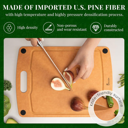 Wood Cutting Board Set of 3, Cutting Boards for Kitchen with Holder Dishwasher Safe Non-slip Chopping Board with Juice Groove, Wood Fiber Composite Cutting Boards
