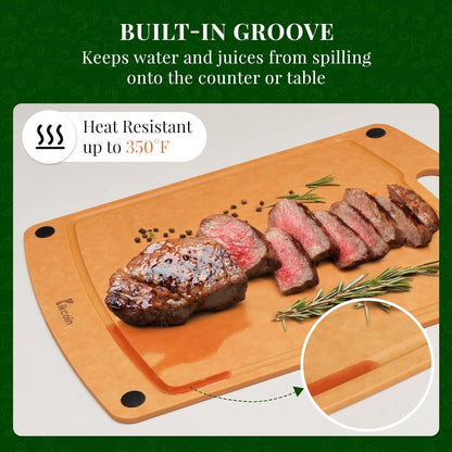 Wood Cutting Board Set of 3, Cutting Boards for Kitchen with Holder Dishwasher Safe Non-slip Chopping Board with Juice Groove, Wood Fiber Composite Cutting Boards