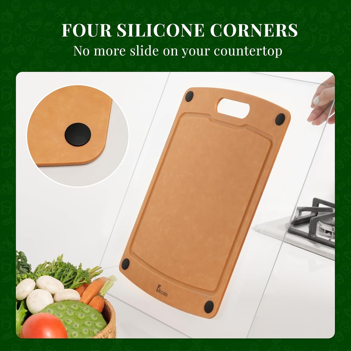 Wood Cutting Board Set of 3, Cutting Boards for Kitchen with Holder Dishwasher Safe Non-slip Chopping Board with Juice Groove, Wood Fiber Composite Cutting Boards