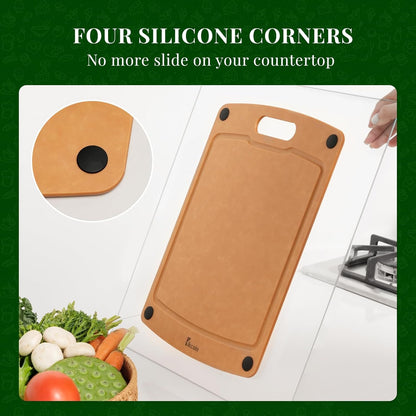 Wood Cutting Board Set of 3, Cutting Boards for Kitchen with Holder Dishwasher Safe Non-slip Chopping Board with Juice Groove, Wood Fiber Composite Cutting Boards