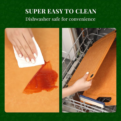 Wood Cutting Board Set of 3, Cutting Boards for Kitchen with Holder Dishwasher Safe Non-slip Chopping Board with Juice Groove, Wood Fiber Composite Cutting Boards