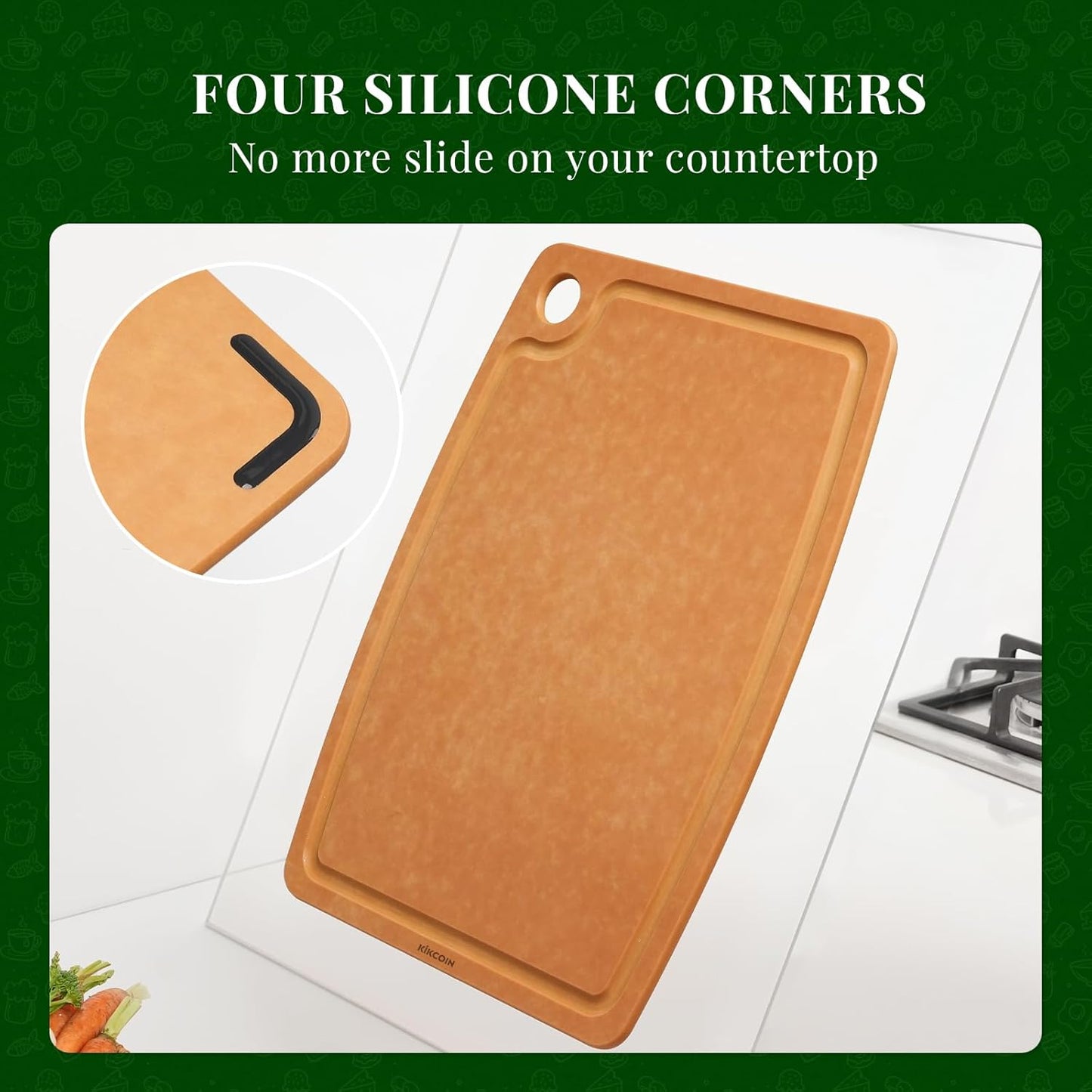 Wood Cutting Board Set of 3, Cutting Boards for Kitchen with Holder Dishwasher Safe Non-slip Chopping Board with Juice Groove, Wood Fiber Composite Cutting Boards