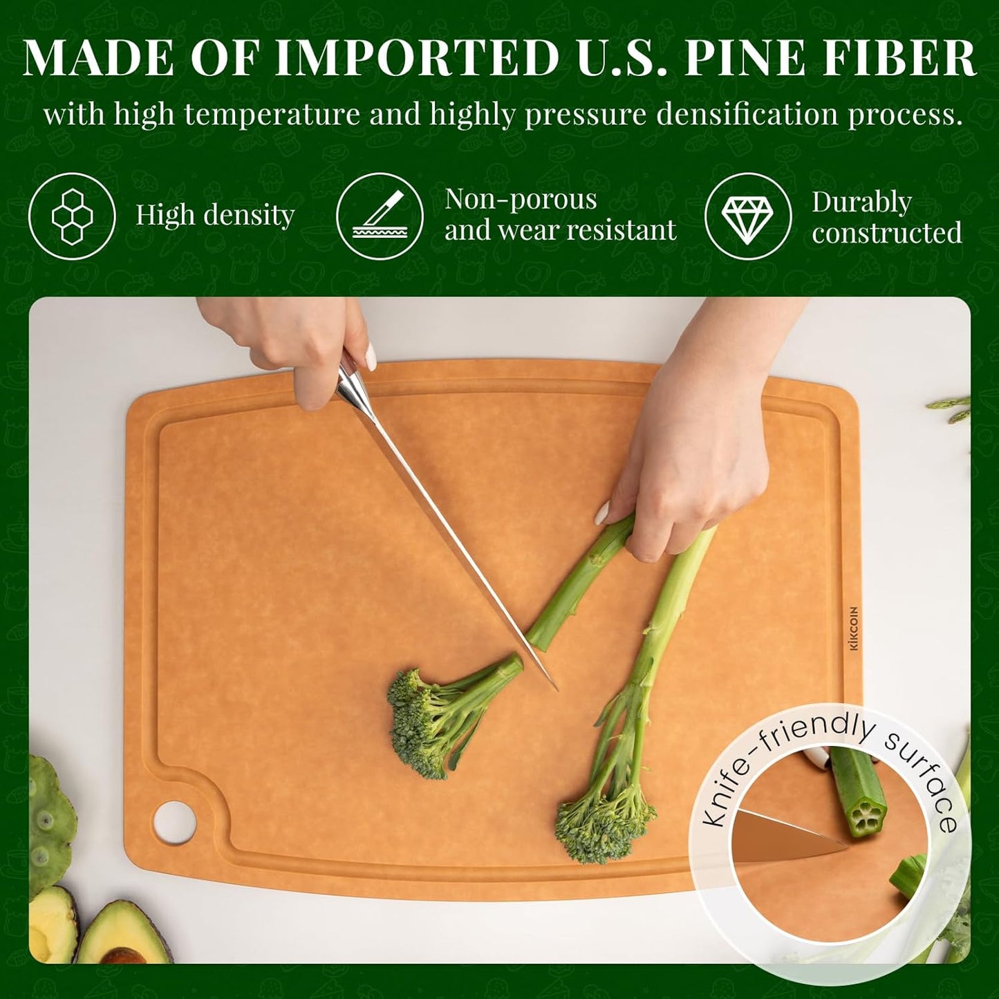 Wood Cutting Board Set of 3, Cutting Boards for Kitchen with Holder Dishwasher Safe Non-slip Chopping Board with Juice Groove, Wood Fiber Composite Cutting Boards