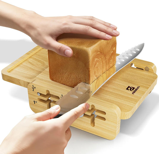 Bread Slicer With Bread knife, 4 Thickness Adjustable | World's 1st Horizontal Bread Cutter for Homemade Bread, Paired With Multifunction Serrated Knife for Efficient Slicing