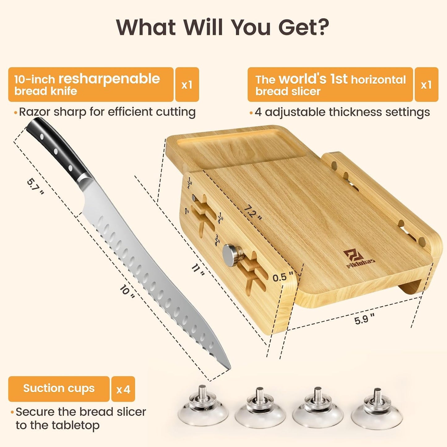 Bread Slicer With Bread knife, 4 Thickness Adjustable | World's 1st Horizontal Bread Cutter for Homemade Bread, Paired With Multifunction Serrated Knife for Efficient Slicing