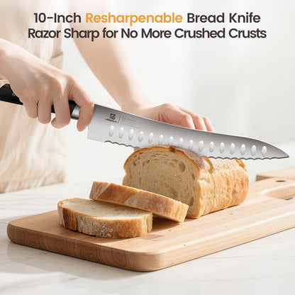 Bread Slicer With Bread knife, 4 Thickness Adjustable | World's 1st Horizontal Bread Cutter for Homemade Bread, Paired With Multifunction Serrated Knife for Efficient Slicing