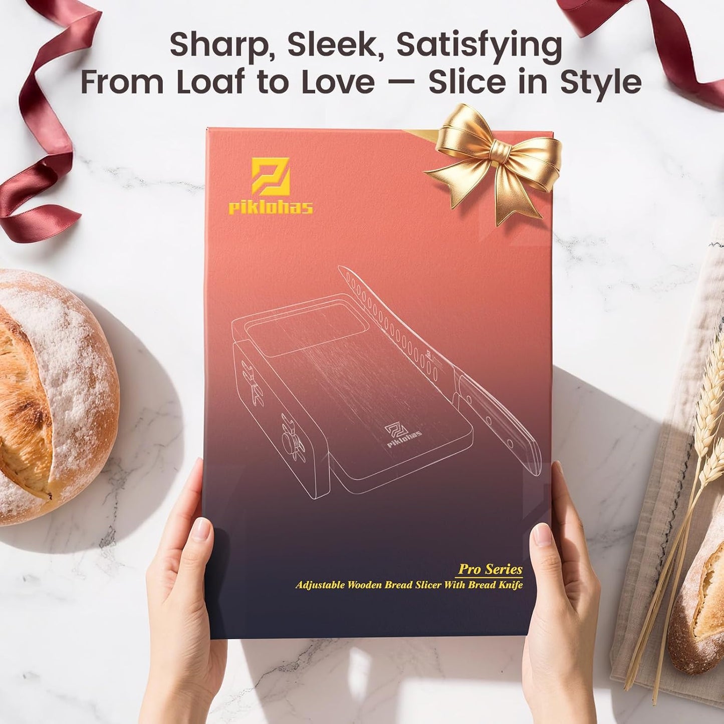 Bread Slicer With Bread knife, 4 Thickness Adjustable | World's 1st Horizontal Bread Cutter for Homemade Bread, Paired With Multifunction Serrated Knife for Efficient Slicing