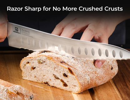 Bread Slicer With Bread knife, 4 Thickness Adjustable | World's 1st Horizontal Bread Cutter for Homemade Bread, Paired With Multifunction Serrated Knife for Efficient Slicing