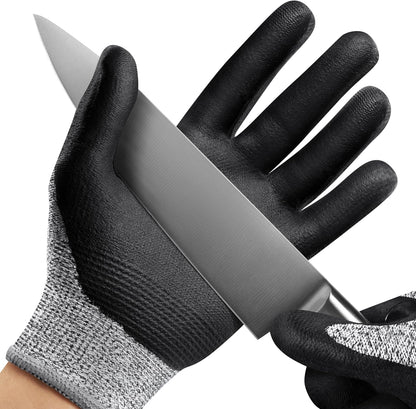 Cut Resistant Work Gloves For Men & Women, Nitrile Waterproof Palms | Touchscreen, Reinforced Thumb Crotch, Breathable Knit, Jobsite and Workshop Protection, Professional Cut Proof Work Gloves
