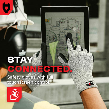 Cut Resistant Work Gloves For Men & Women, Nitrile Waterproof Palms | Touchscreen, Reinforced Thumb Crotch, Breathable Knit, Jobsite and Workshop Protection, Professional Cut Proof Work Gloves
