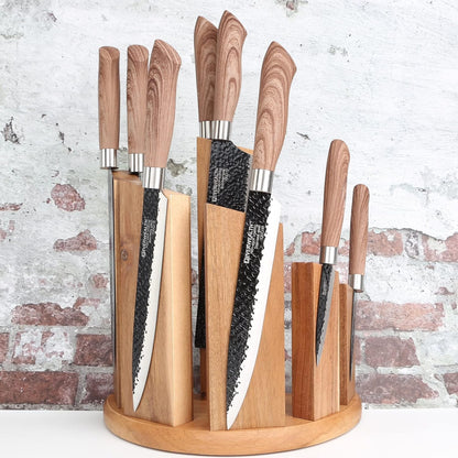 Resafy Countertop Magnetic Knife Block - Double Sided Wooden Holder w/Strong Magnets,Space Saving Up to14 Knives Large Capacity Storage Stand