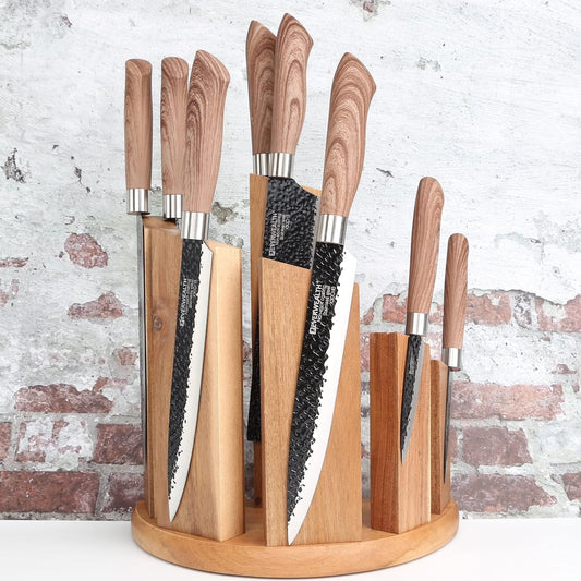 Resafy Countertop Magnetic Knife Block - Double Sided Wooden Holder w/Strong Magnets,Space Saving Up to14 Knives Large Capacity Storage Stand